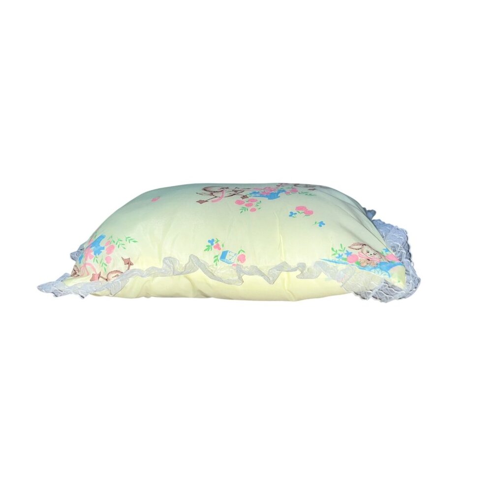 Vintage JCPenney Crib Quilt & Pillow Set Lace Edge Floral Baby Blanket Nursery - Picture 6 of 16